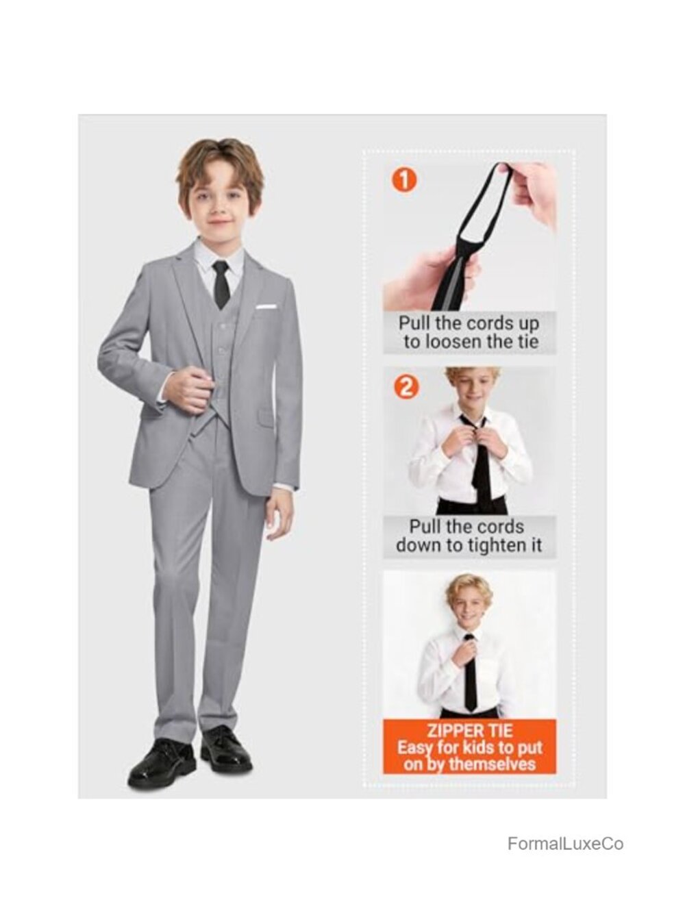 7-Piece Boys Formal Suit Set Adjustable Waist Suspenders - Picture 5 of 6